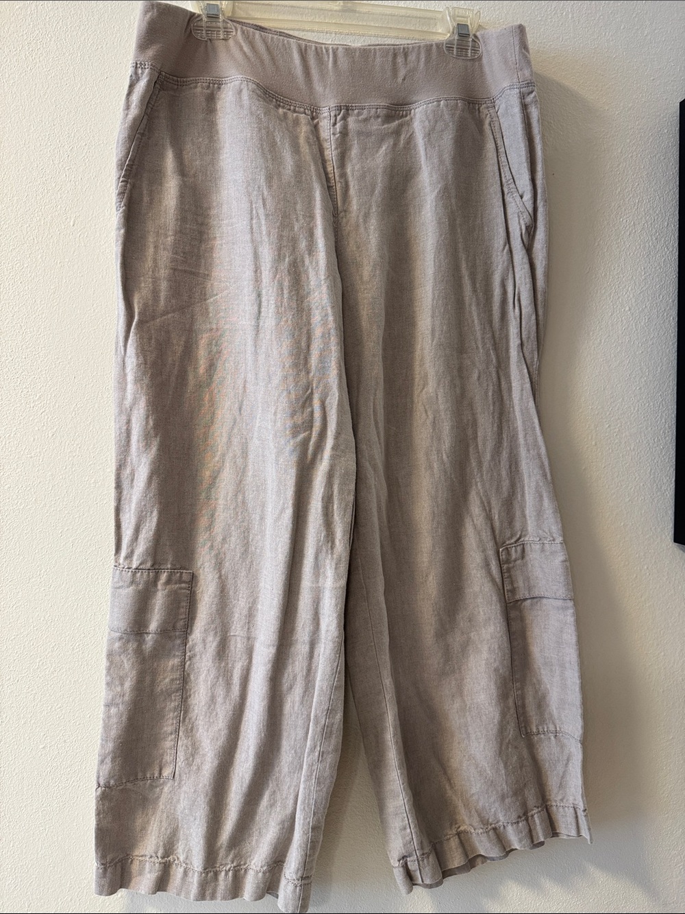 Eileen Fisher Taupe Wide-Leg Cargo Linen-Blend Pants